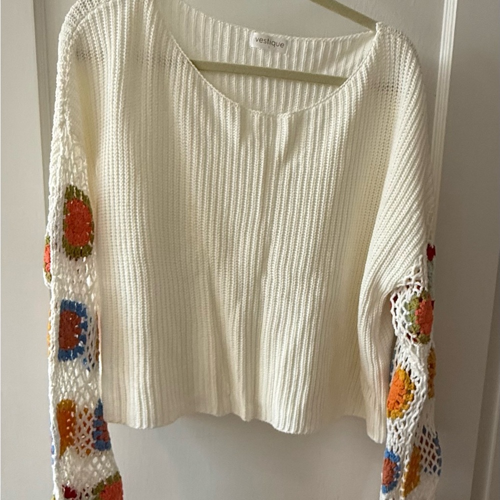 Crochet, drop shoulder, cropped sweater